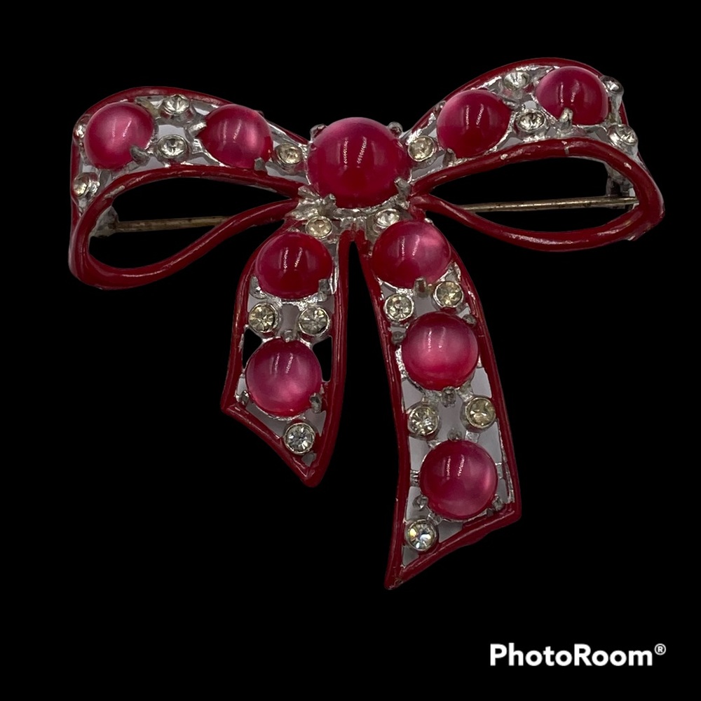 Vintage 1930’s Huge Pink Moonglow Lucite Bow Brooch